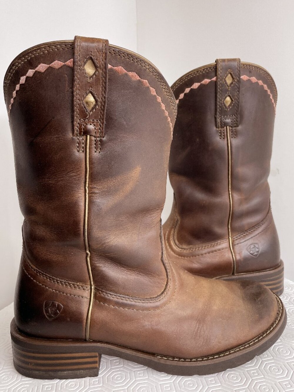 Ariat Unbridled Roper Brown Leather Western Cowgirl Boots Round Toe Womens 7.5 B